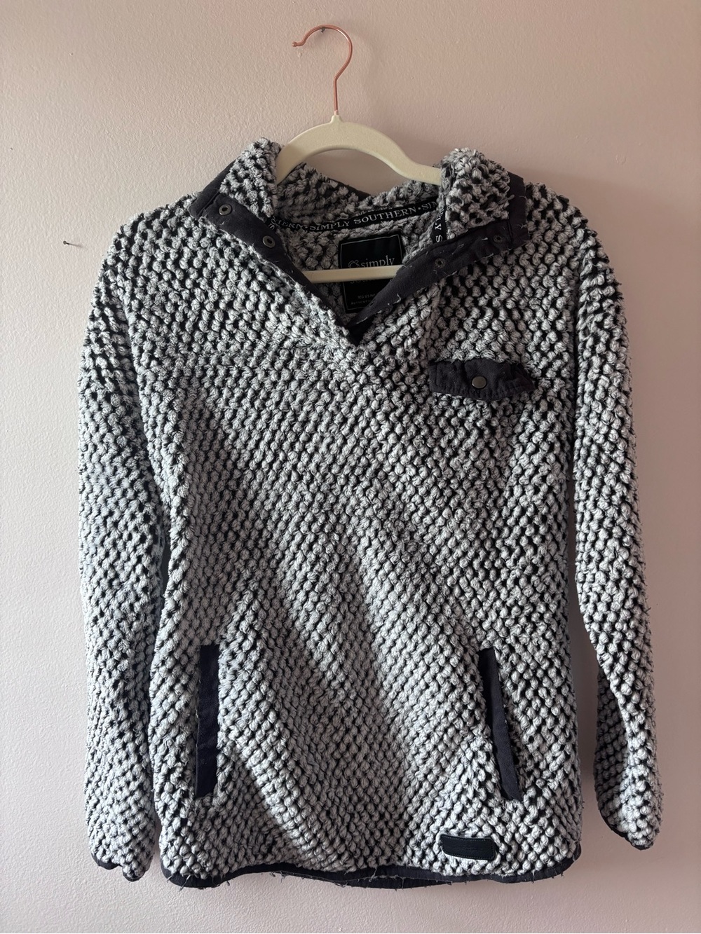 Simply Southern Gray & White Plush Snap Pullover